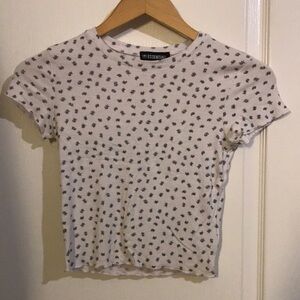 Essentials White Floral Ribbed Crop Tee